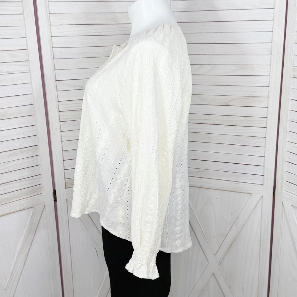 Frye Eyelet Ruffle Cuff Boho Peasant Tunic Blouse Ivory Cream XXL - Picture 3 of 13